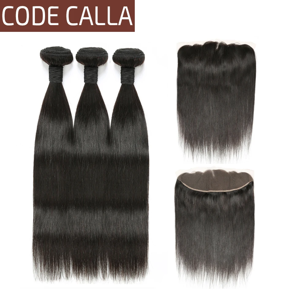 Код Calla 100% перуанские прямые пучки волос с 13*4 синтетический fronic Non Remy человеческие волосы натуральные черные цветные наращивания волос