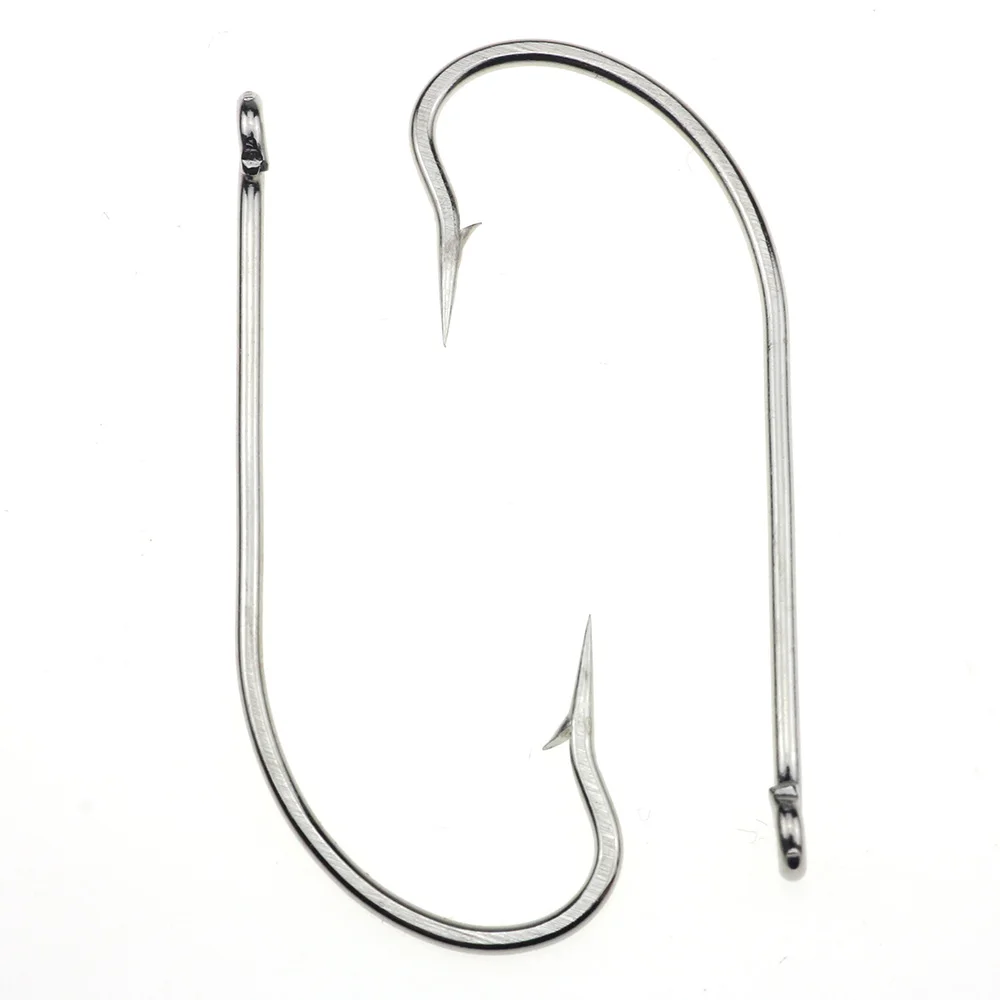 Rompin 50pcs O'Shaughnessy Stainless Steel Saltwater Fishing Hook Long Shank Jig Hook 9255 Size 6#-7/0# Sliver Color