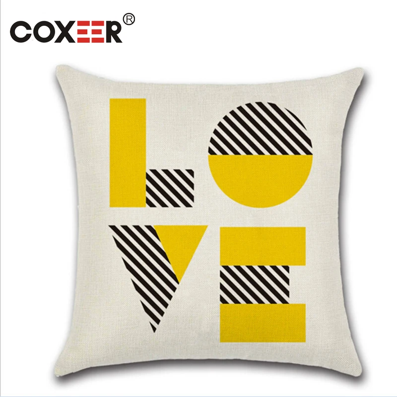 

coxeer Love You Pillowcase Charming Yellow Letters Printed Linen Decorative Pillows Cushion Cover Valentines Day Gift 45x45cm