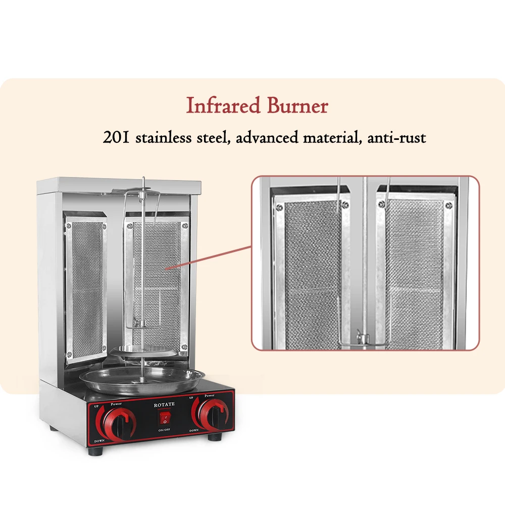 ITOP Shawarma BBQ Grill Two burners LPG Gas Doner Kebab Machine Stainless Steel Shawarma Grill Machine Automatic Rotating