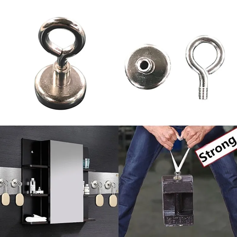 

Strong Powerful Round Neodymium Magnet Hook Salvage Magnet River Fishing Equipments Holder Pulling Mounting Pot with Ring