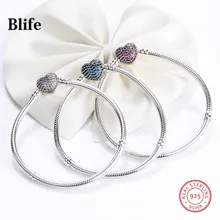 

Luxury 100% 925 Sterling Silver Heart with full Crystal Buckle Fit Charm Bracelet & Bangles for Women Original Fine Jewelry