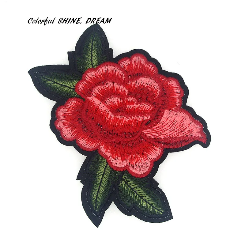 

1pcs Rose Flower Patches For Clothing Iron On Embroidered Appliques DIY Apparel Accessories Patches For Fabric Badges 14.2*8.2cm