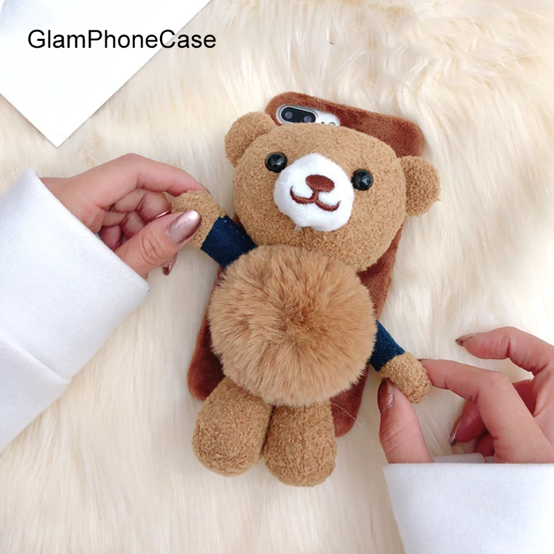 Модный теплый плюшевый чехол GlamPhoneCase с объемным медведем для iphone 6 6s 6plus 7 7plus 8 plus