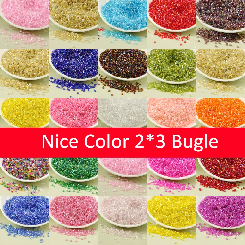 3000Pcs/Lot 2*3mm DIY Loose Glass Tube Bugle Seed Beads Shine Color