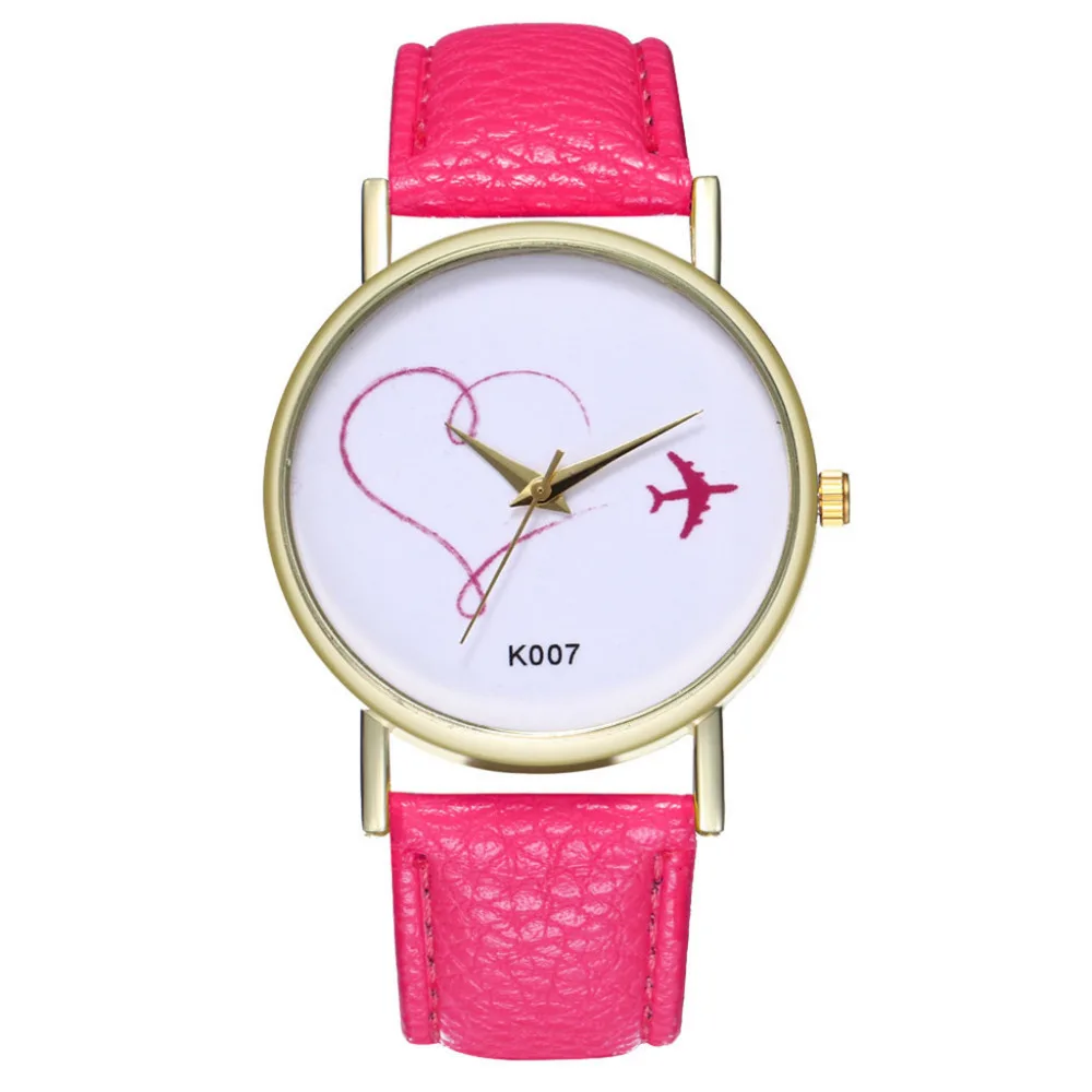 Модные кварцевые часы в форме сердца и самолета, женские часы, Топ бренд, роскошные кожаные Подарочные часы, Reloj Mujer# W