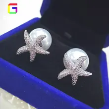 GODK Sea Star белый искусственный жемчуг микро проложить кубического циркония женские вечерние модные серебряные серьги-гвоздики для помолвки