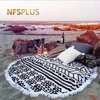 

Geometric Round Beach Towel 150x150cm Polyester Fiber With Tassel Sun Protective Shawl Cape Blanket Travel Towel Beach Carpet
