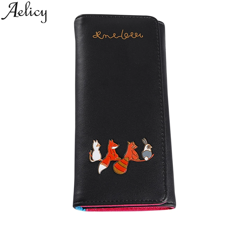 

Aelicy 2019 Fox Cat Long Wallet Leather Women Purses Leather With Coin Bag credit card holder bag Handbags Women Bags Designer