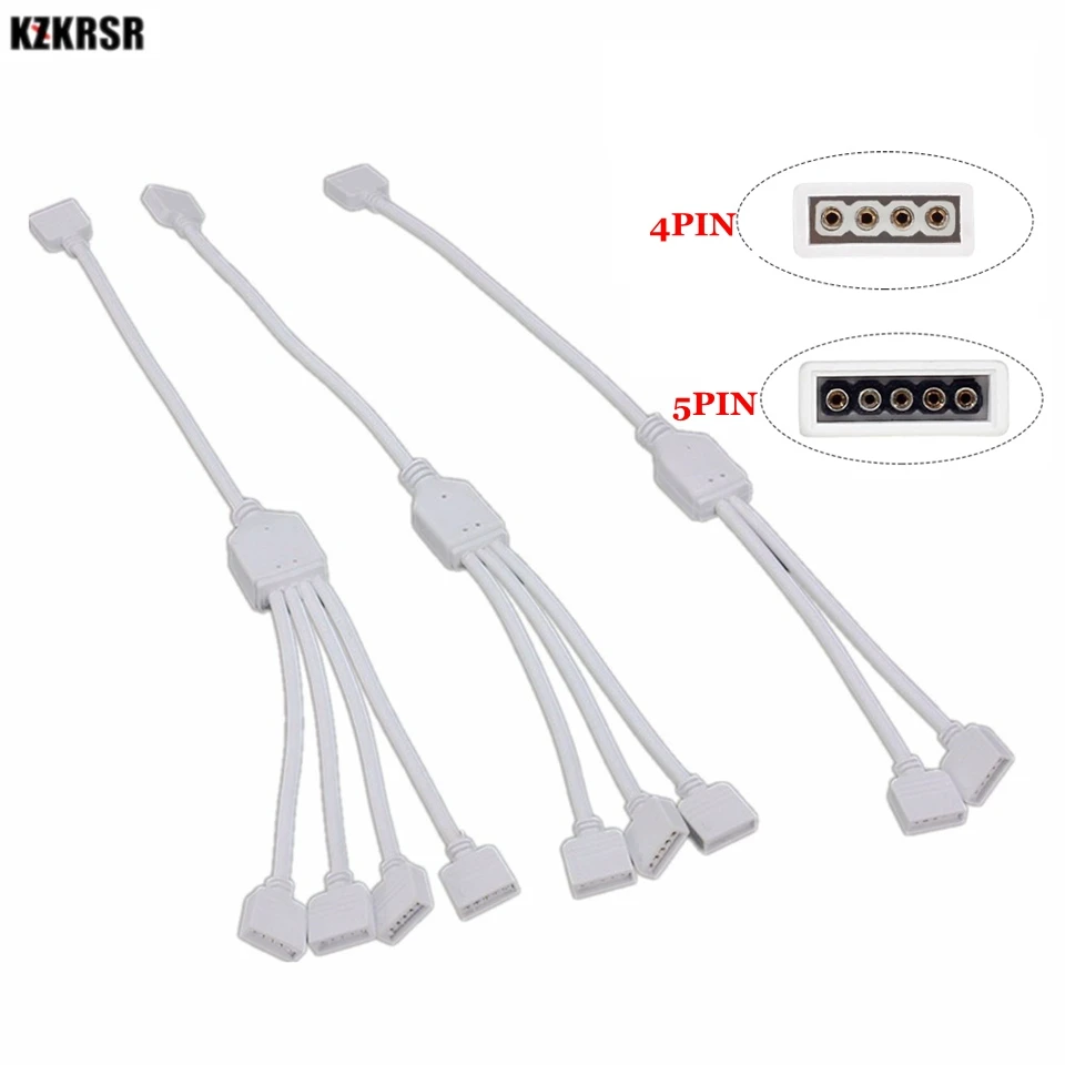 

KZKRSR 4Pin 5Pin RGB RGBW Connector HUB 1 to 2 3 4 Splitter female extension wire cable For RGB RGBWW LED Strip SMD 5050 3528