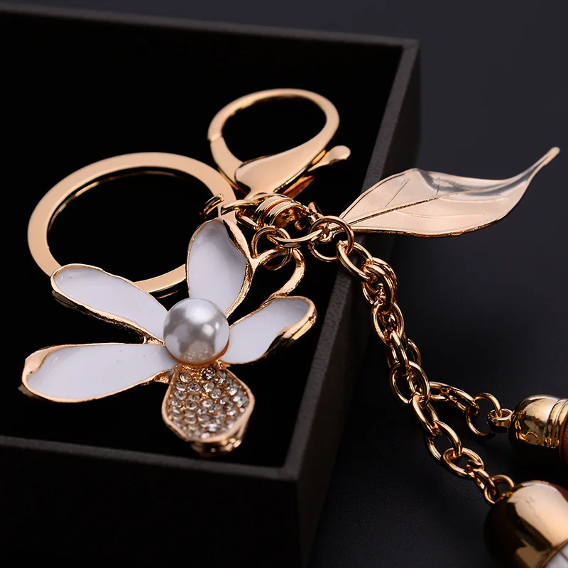 Ткань цветок брелок шифон кисточка ключи цепи леди пара сумка украшения креативный модный шарм-цветок брелок для ключей с орнаментом