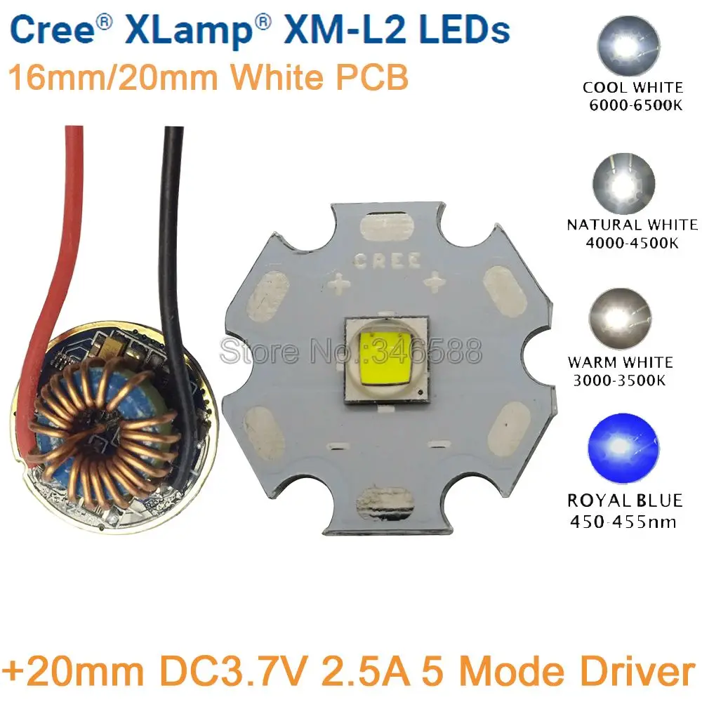 1x CREE XML2 XM-L2 10W Cool//Warm red green blue High Power LED chip+16//20mm PCB