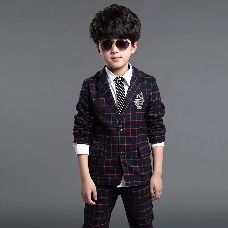 Gentlemen Boys Clothing Sets Wedding Boys Clothes Plaid Blazers Sets