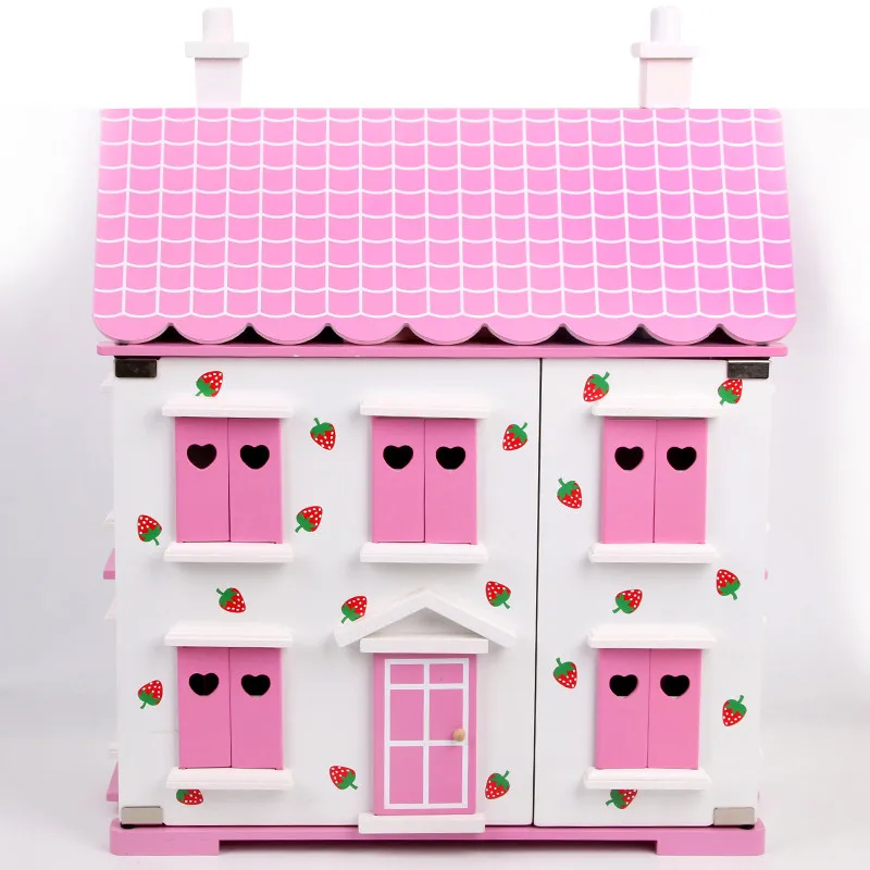 خشبية DIY دمية مع أثاث مصغر مجموعات للدمى kawaii الوردي و الأبيض دمية منزل نتظاهر اللعب لعب للأطفال