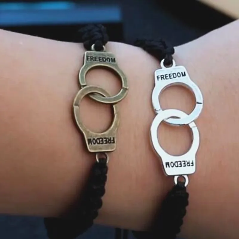 

Handmade Braided Rope Chain Bracelet Zinc Alloy Handcuff Freedom Adjustable Bracelet Men's Jewelry