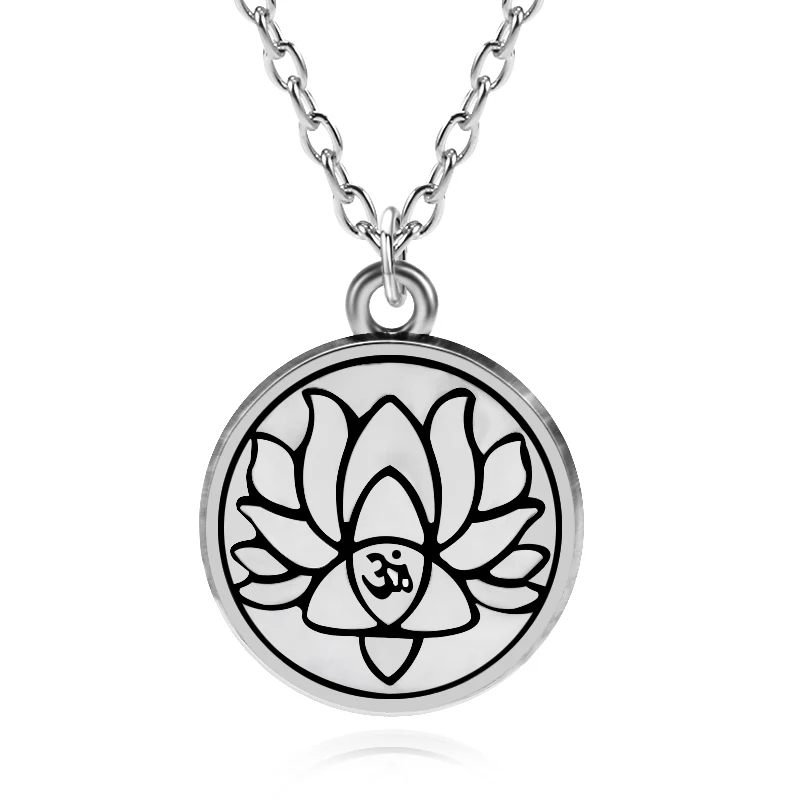 Trendy Silver Yoga Pendant Necklace Charm Lotus Round Necklaces For