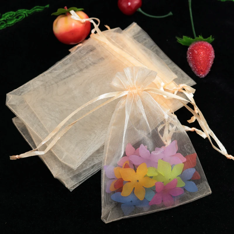 

Wholesale 500pcs/lot Drawable Champagne Organza Bags 11x16cm Wedding Favors Candy Gift Bag Cute Jewelry Packaging Bags Pouches