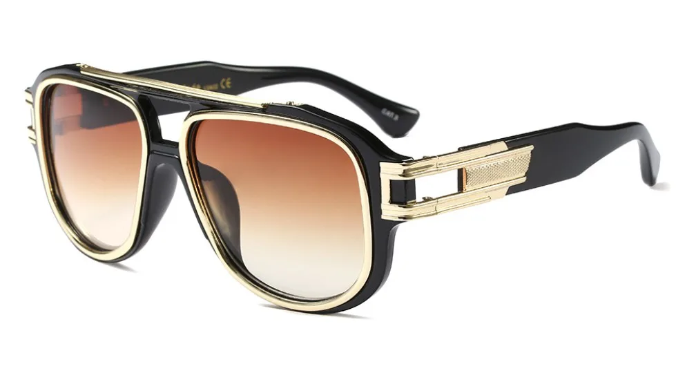 Квадратные Солнцезащитные очки больших размеров для мужчин и женщин с толстой металлической оправой, брендовые дизайнерские модные мужские и женские очки 45449 - Цвет линз: C3 gold tea