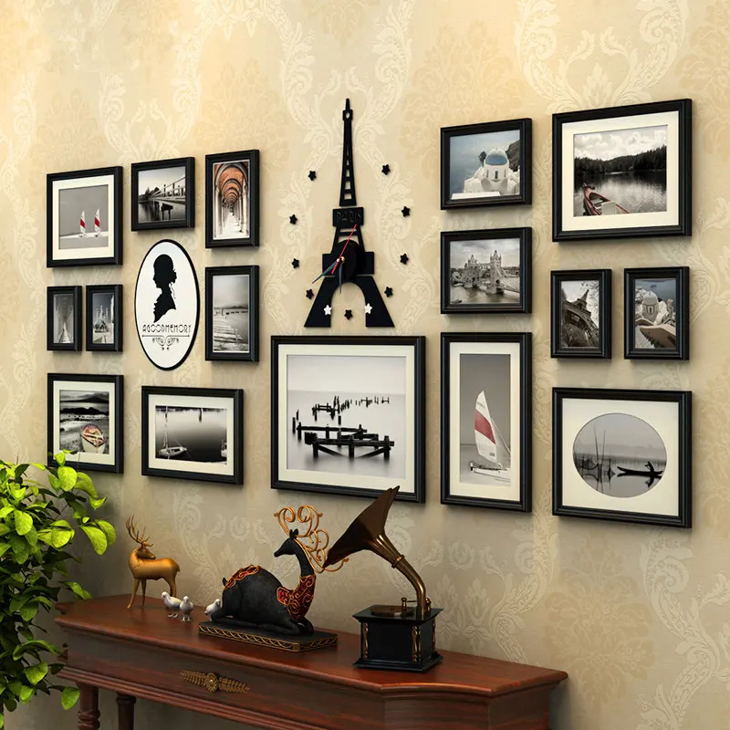 Creative 16 pcs set Collage Photo  Frame  with Tower Clock 