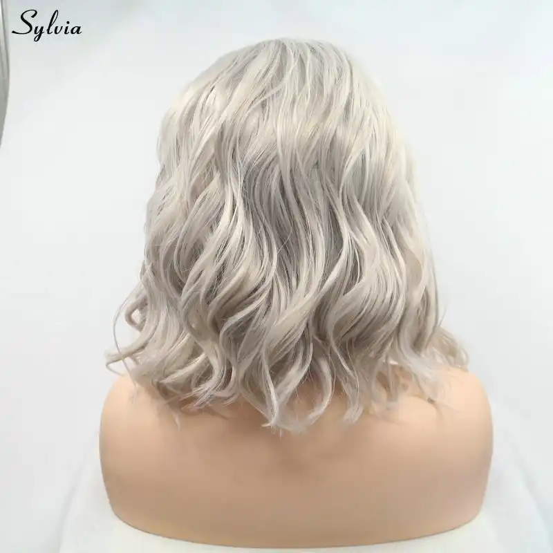 Sylvia Silver Blonde Short Bob Wigs Synthetic Wavy Hair For Women