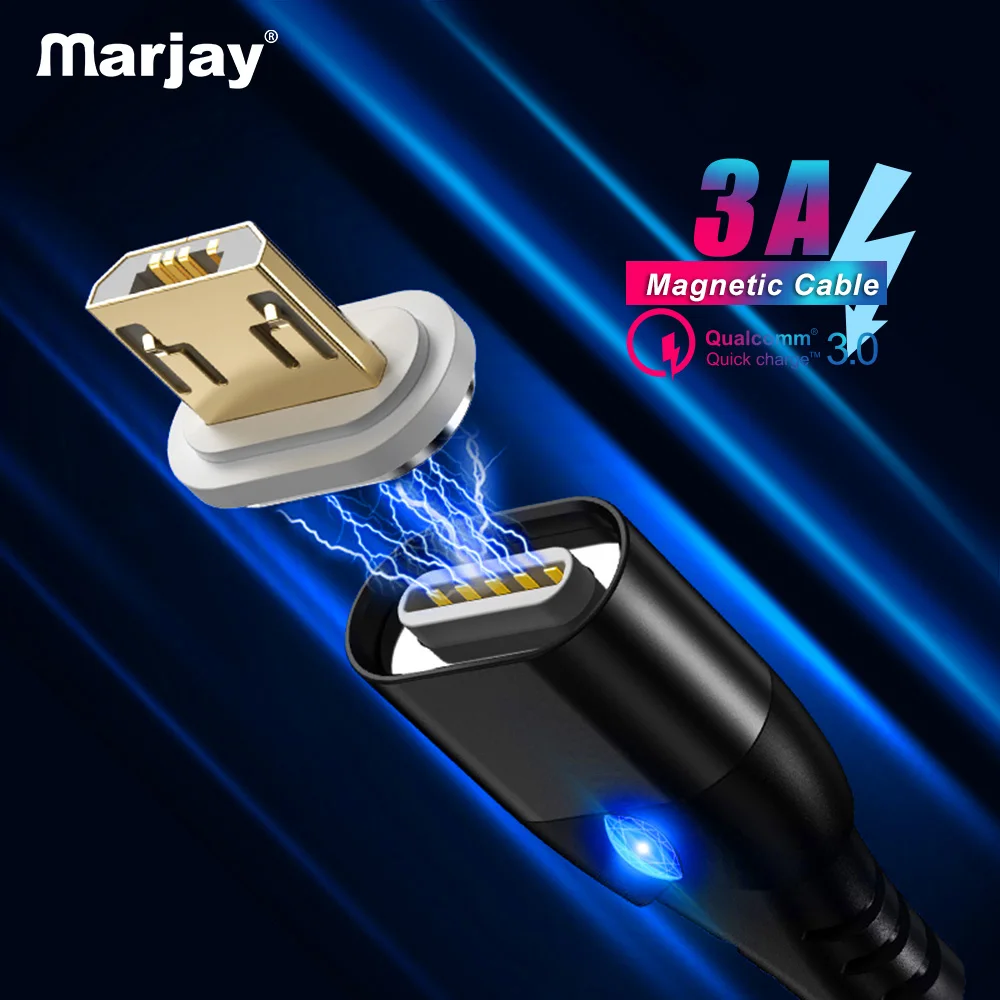 Marjay Магнитный Micro USB кабель 3A Быстрая зарядка Microusb зарядное устройство шнур для samsung S7 Xiaomi Redmi планшет Android, телефон Micro