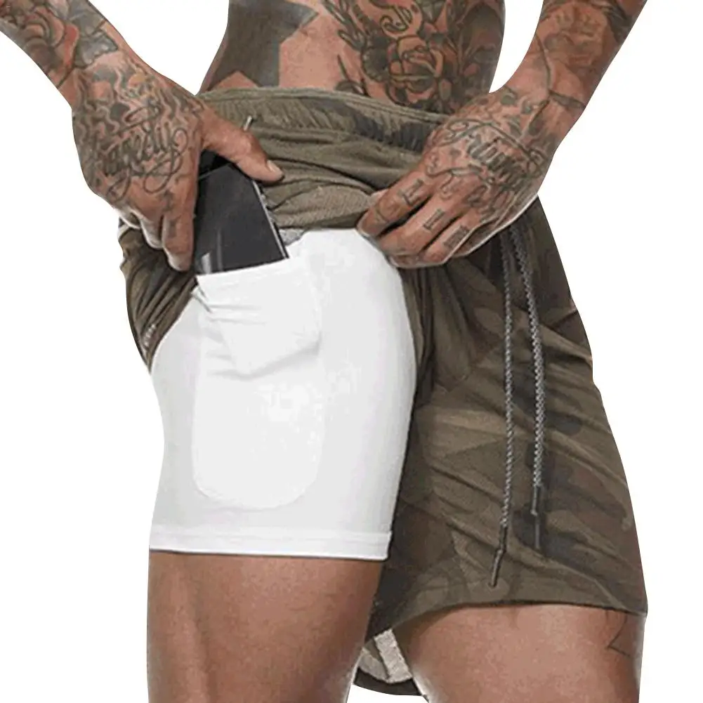 

HOT Men's 2 In 1 Running Shorts Mens Sports Shorts Quick Drying Training Exercise Jogging Gym Shorts With Built-in Pocket Liner