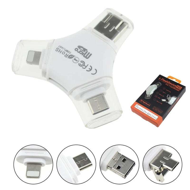 4 IN 1 TF MicroSD Card Reader OTG Card Reader Micro USB Type C for iPhone 1