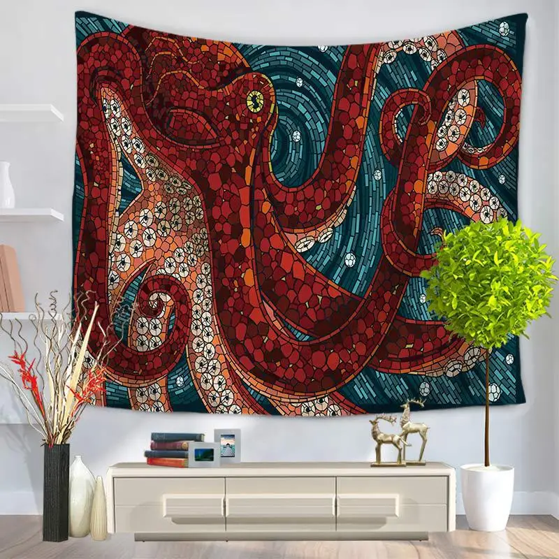 Us 17 74 29 Off Charmhome Mediterranean Octopu Pattern Tapestry Polyester Fabric Wall Hanging Tapestry For Bedroom Living Room Dorm Accessories In