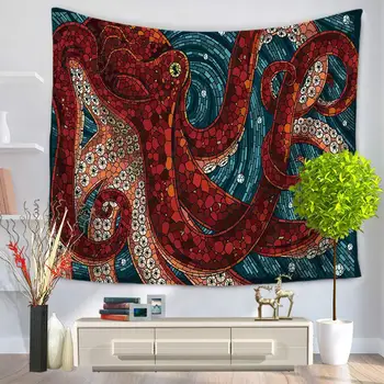 

CHARMHOME Mediterranean Octopu Pattern Tapestry Polyester Fabric Wall Hanging Tapestry for Bedroom Living Room Dorm Accessories