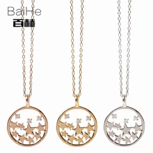 BAIHE Solid 14K Yellow Gold 0.10ct Certified H/SI 100% Genuine Natural Diamonds Engagement Women Trendy Fine Jewelry Necklaces