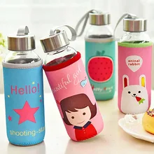 300 мл Толстая стеклянная прозрачная стеклянная бутылка для воды, портативная Спортивная дорожная чашка с крышкой, сумка для офиса с крышкой для еды