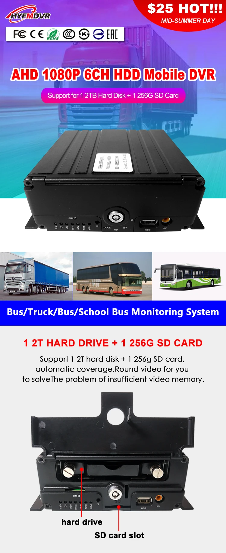 Большое количество точки AHD 960 P 1,3 миллионов HD пикселей местный хост видеонаблюдения Мобильный DVR сельскохозяйственный локомотив/танкер