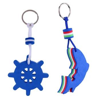 

Yachting Boating Floating Keychain Novelty Keyring Rudder Dolphin Shape Floating Key Rings Blue