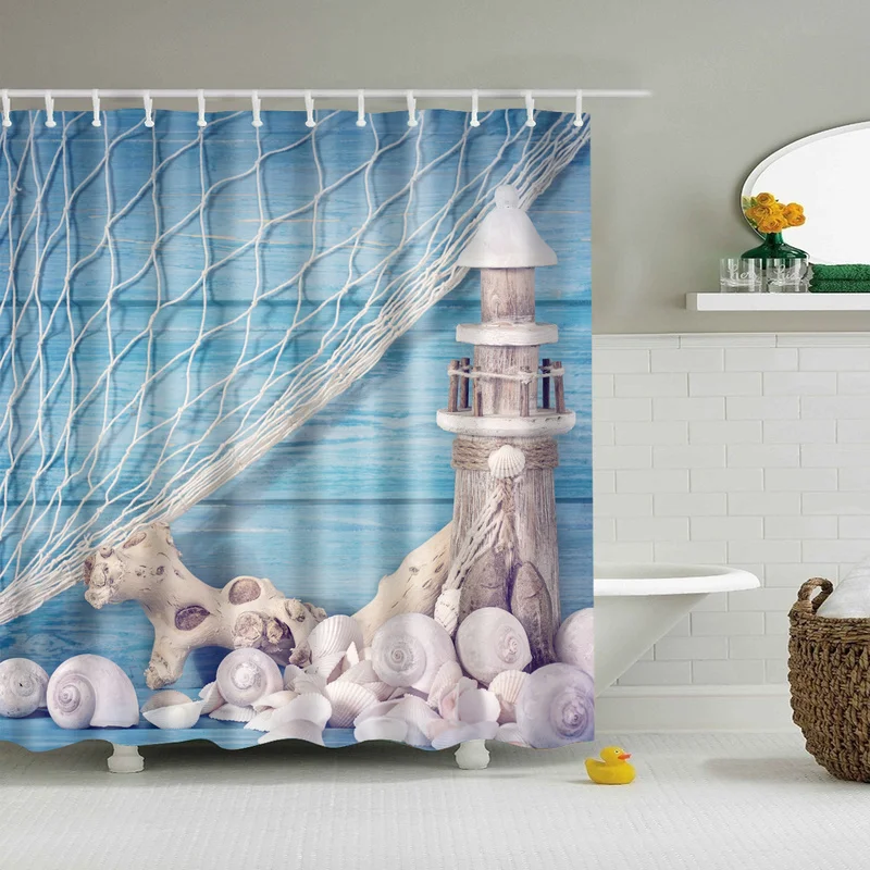 

New ocean beach shell 3d bath shower curtains decor waterproof polyester fabric washable bathroom shower curtain set with hooks