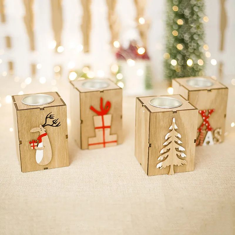 Рождественский мини деревянный подсвечник, украшения для дома, вечерние, для дома, рождественская елка, деревянный подсвечник, ручной работы, зимний декор