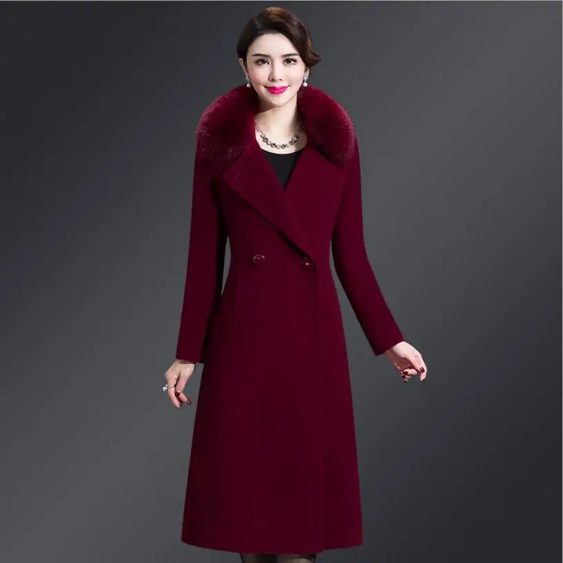 Fourrure Femmes Long Mode Col 2018 Laine Femme Chaud De Tan wine Survêtement Mince Pardessus Manteaux purple L1145 Red Black Cachemire Hiver light Élégant Dames Nouvelles blue q88xz0E7