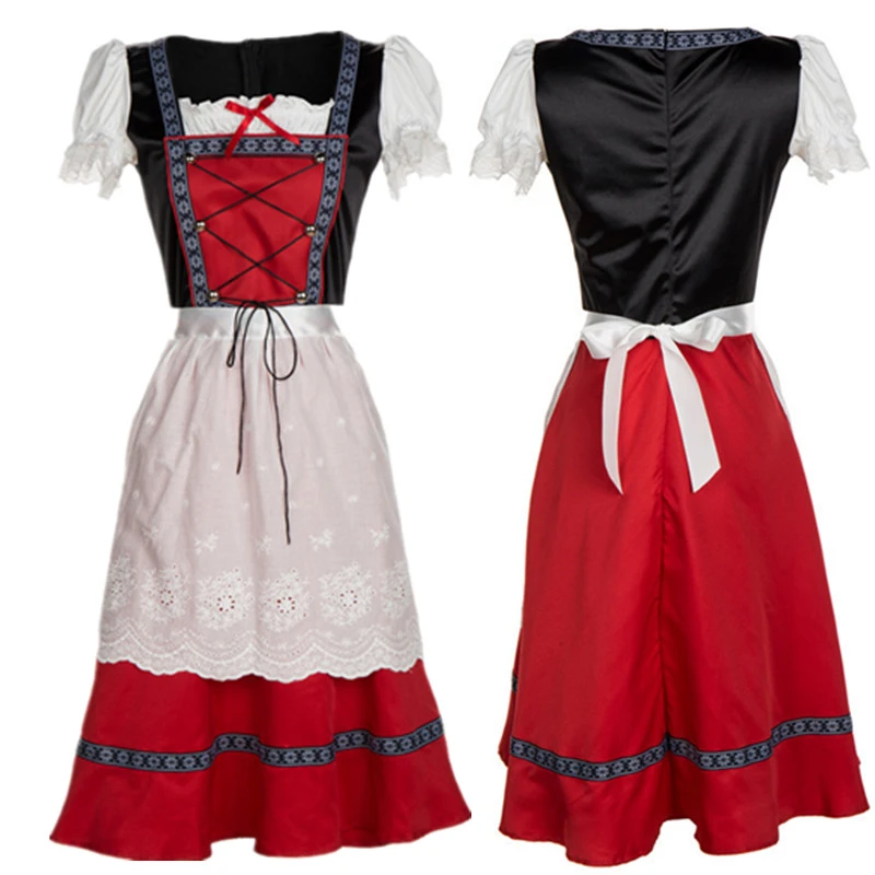 Halloween Women Oktoberfest Costume Bavarian Beer Girl Drindl Tavern Maid Dress 