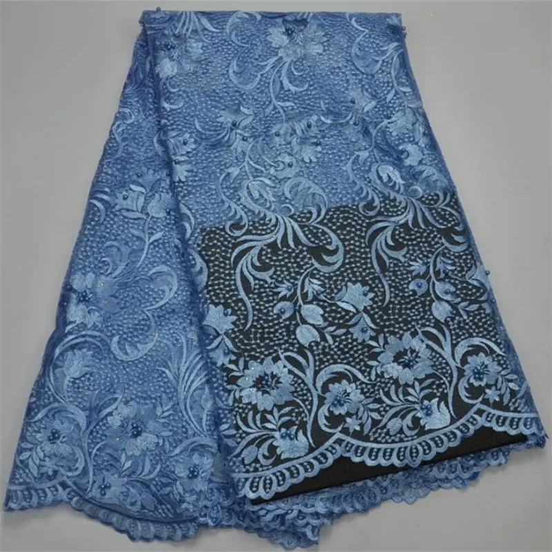 

African Embroidery French Lace Fabric Nigeria French Net Lace Material Mesh Lace with Bead for Party Dress