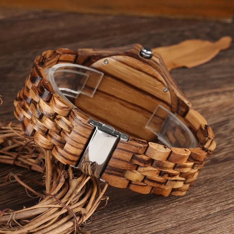 Vintage Wooden Watch Men rivet Case Zebra Wood Watches for Man Hour Clock Full Wooden Bracelet Quartz Wristwatches Gifts Items 2019 2020 2023 (8)