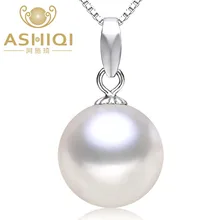 ASHIQI Perfectly Round Fresh water pearl Necklaces & Pendant with 925 Sterling Silver Necklace , 9-10mm pearls jewelry BEST GIFT