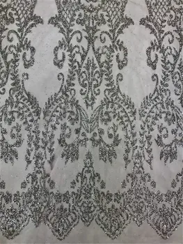 

glued glitter african lace fabric sparkly JRB-80715 glitter sequins French tulle lace fabric in silver color
