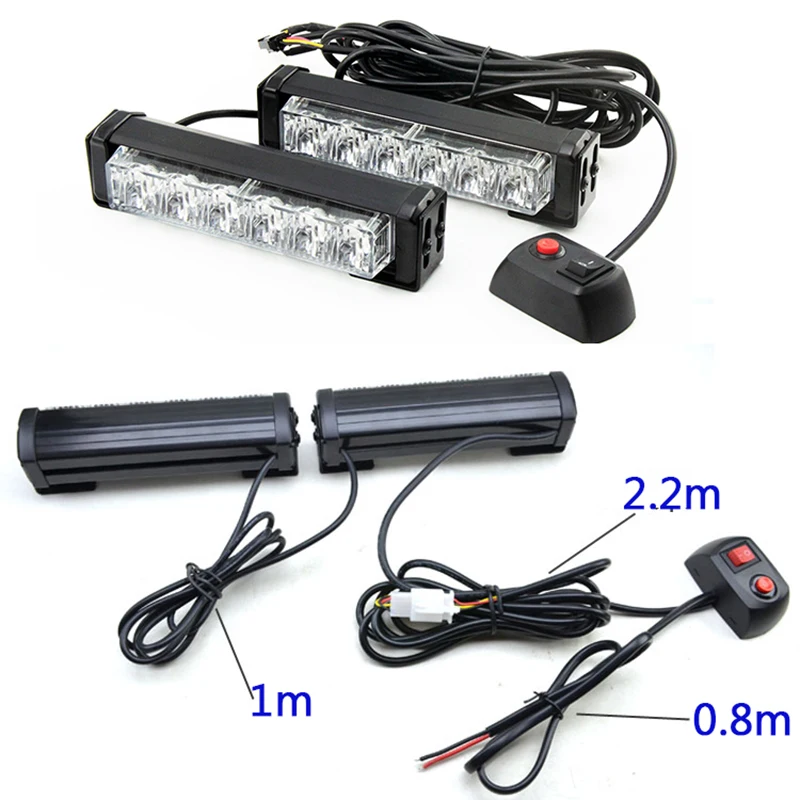 2x6LED Car Police Strobe Flash Light Modes Auto Warning Light 12W High Power Caution Lamp red blue white yellow car Ambulance Police strobe flash light dash emergency warning fog light DRL firemen auto led warning (2)
