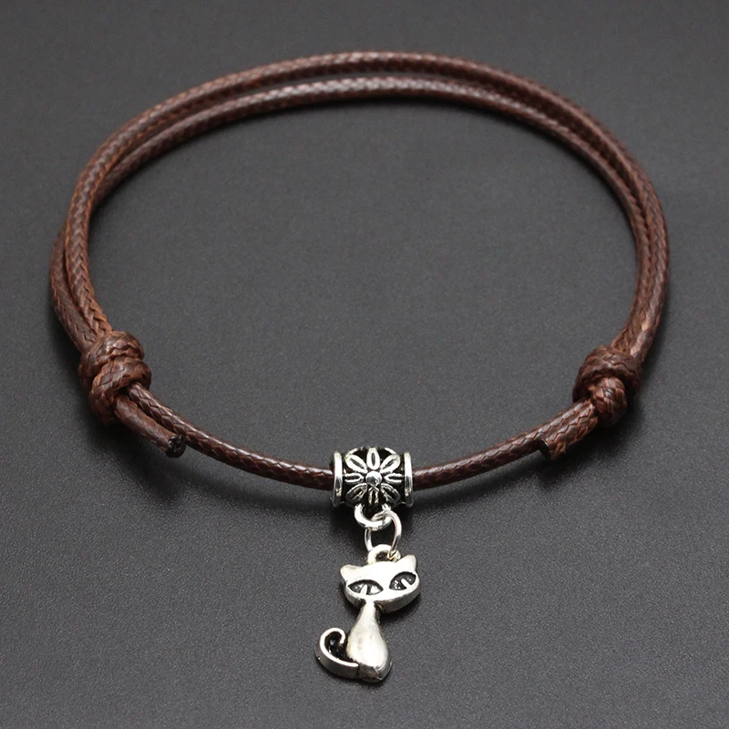 New Proud Cat Pendant Red Thread String Bracelet Lucky Black Coffee Handmade Rope Bracelet for Women Men Jewelry - Окраска металла: Coffee