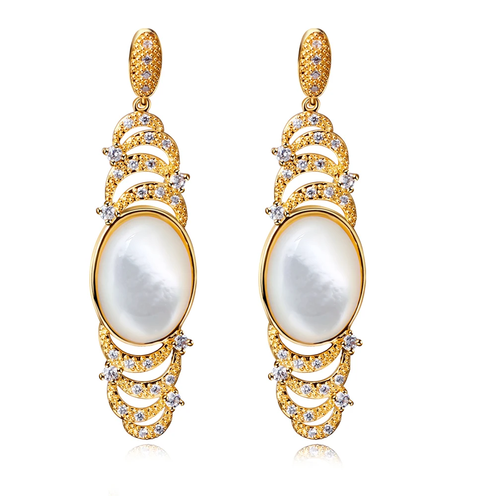 

Nice Vintage Earring mother of pearl Drop Earrings for women setting AAA CZ wedding party jewelry Free shipment