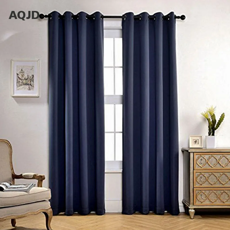 

Top Blue Solid Polyester Ready Made Window Shade Thermal Insulated Curtains For Living Room The Bedroom Window Treatment Sj-1007