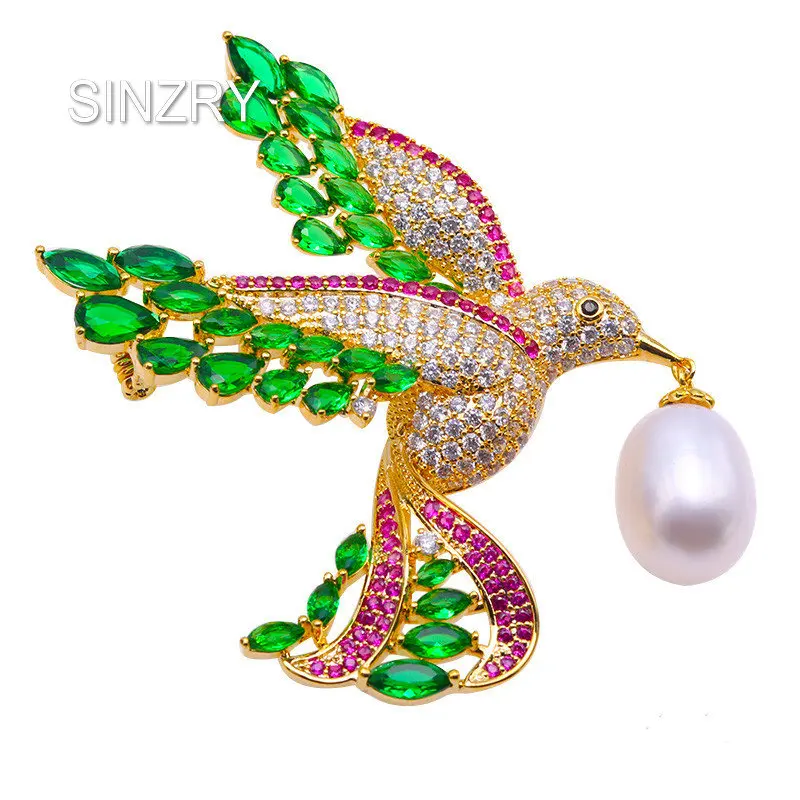 

SINZRY NEW DIY Natural pearl brooch pin lucky bird cubic zircon party suit lady brooches Hot jewelry accessory
