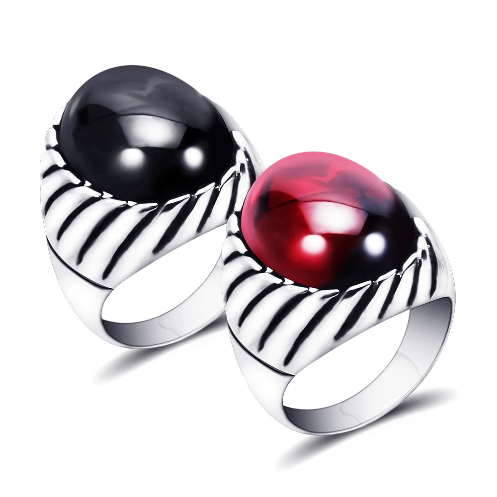 Black Onyx Red Opal Ring For Men Thick Band In Antique Titanium Stainless Steel Vintage Gothic Style Mens Acessories Rings Aliexpress