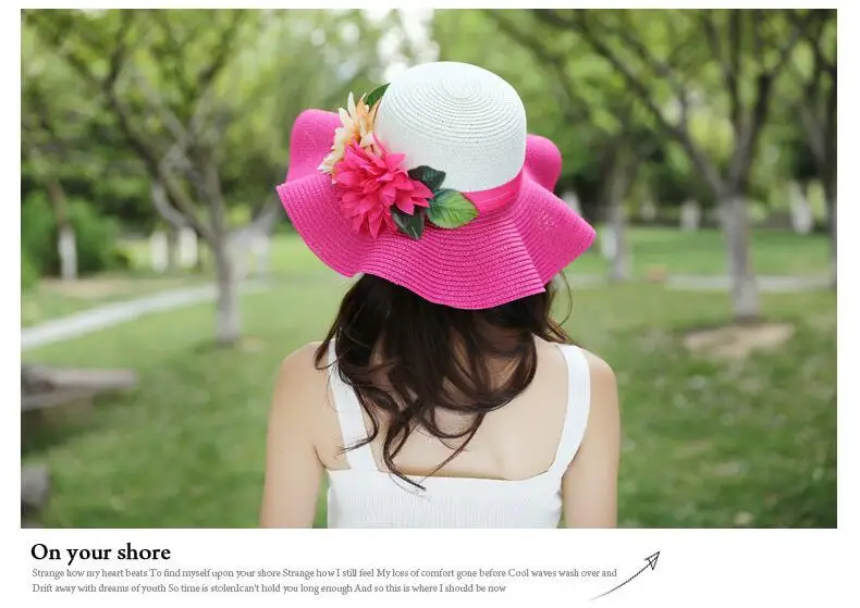 SUOGRY модная шляпа для девушек Женская широкая с мягкими Полями Летняя Пляжная шляпа соломенная шляпа Кепка с цветком