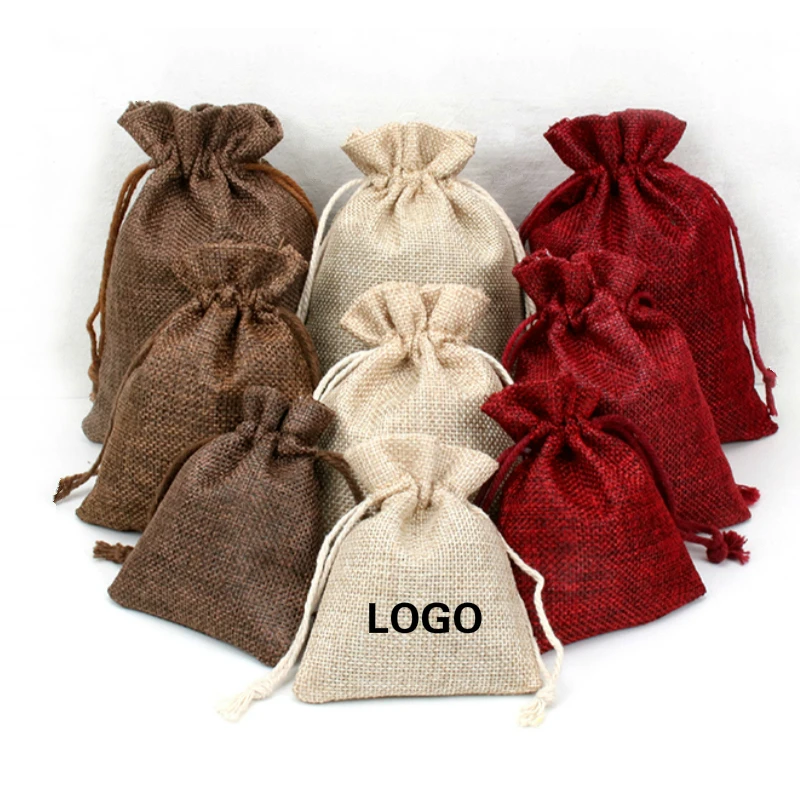 

50PCS Jute Bag Vintage Burlap Sack Jewelry Packaging Pouch Custom Wedding Candy Party Gift Linen Packing Bags Wrapping Supplies