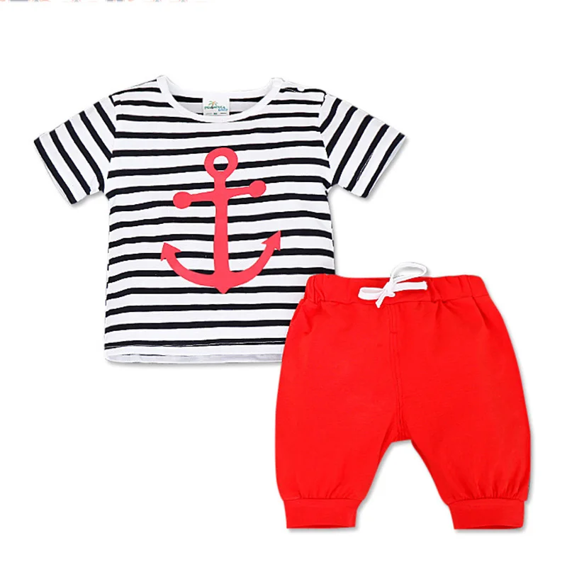 

2PCS Baby Boys Clothing Set Summer 2017 New Fashion Boy Clothes Short Sleeved Infant T-shirt+pantss Cotton Navy Style Suit T5018